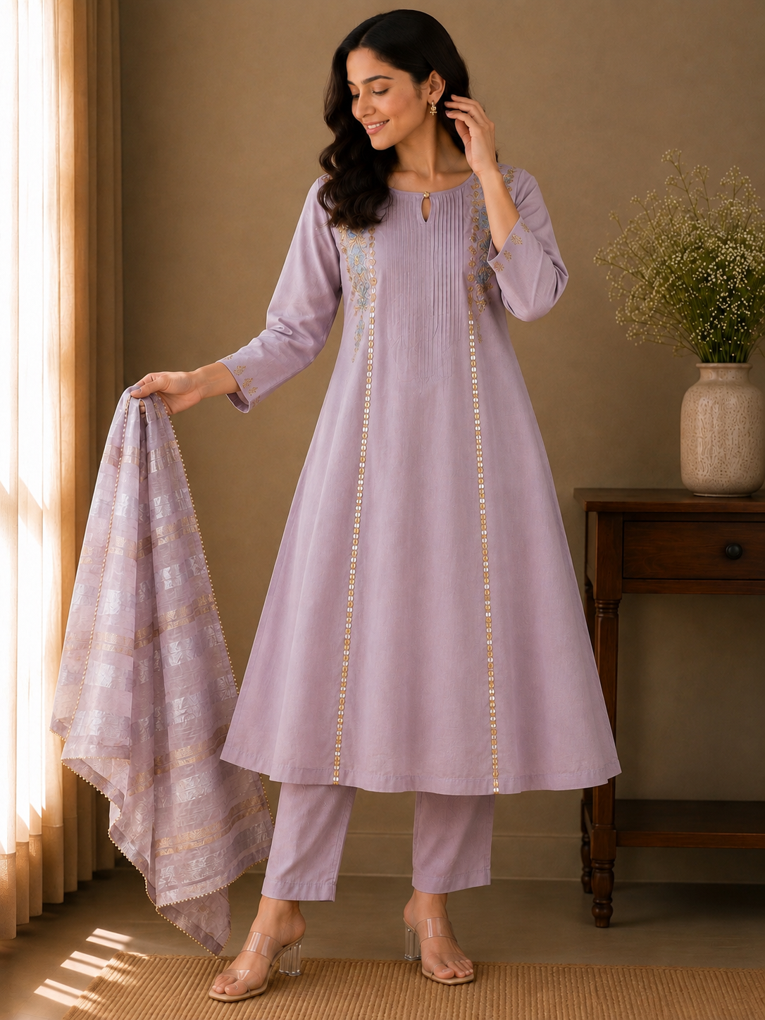 Gulzar Mulchanderi Embroidered 3-Piece Suit Set
