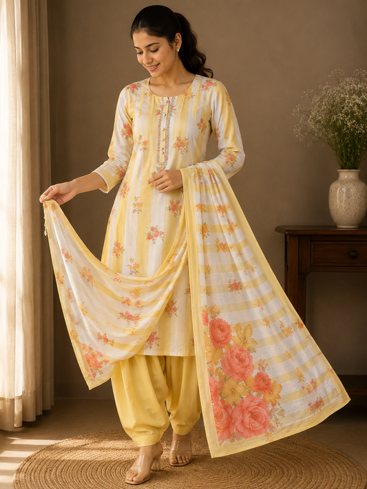 Sunehri Cotton Printed 3-Piece Suit Set