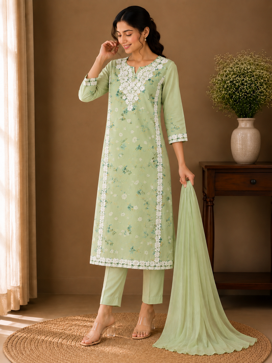 Meher Green Cotton Suit Set