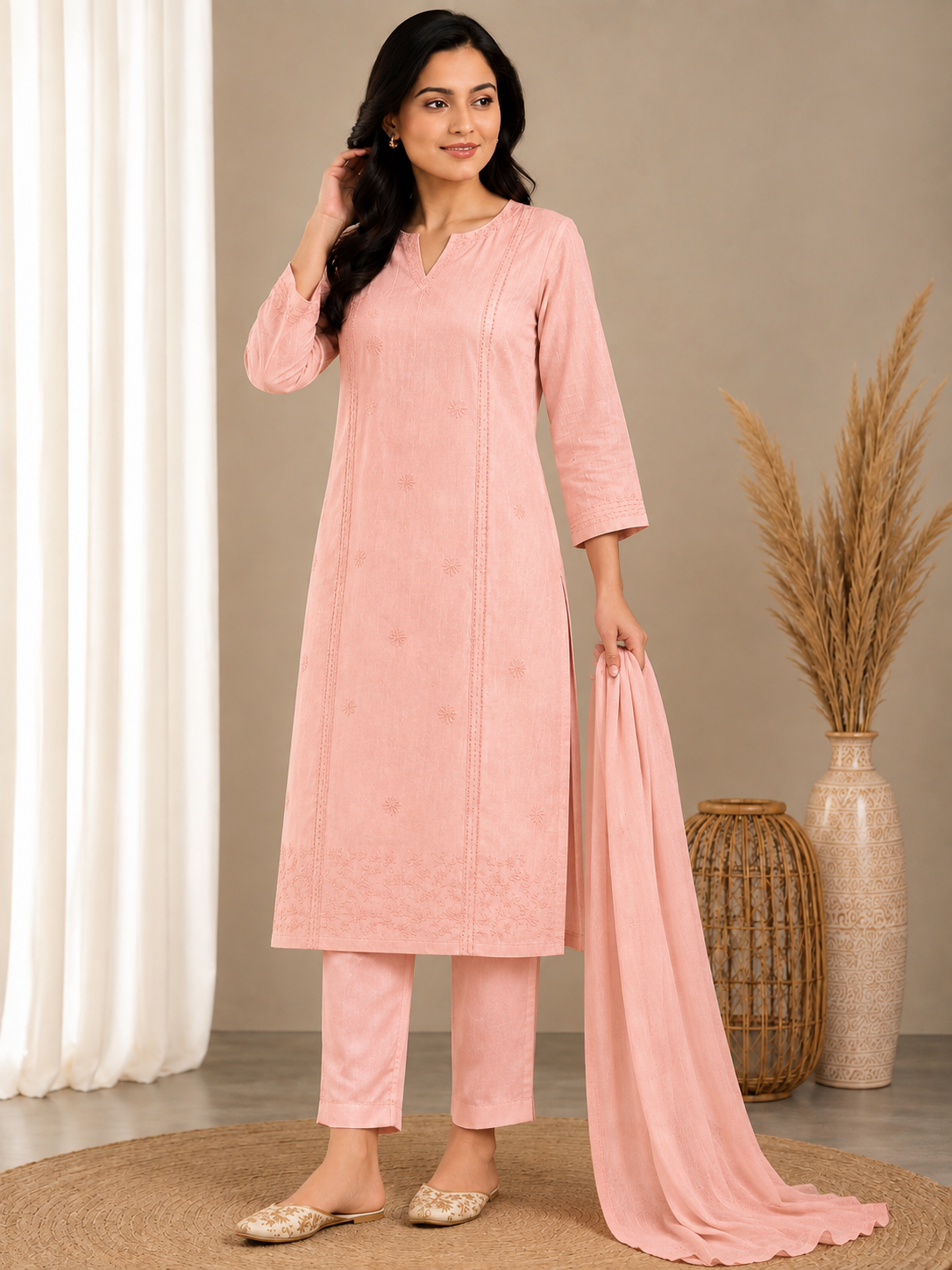 Peach Blossom Cotton Chanderi 3-Piece Suit Set