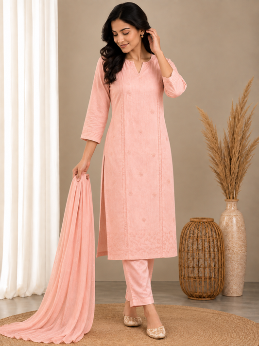 Peach Blossom Cotton Chanderi 3-Piece Suit Set