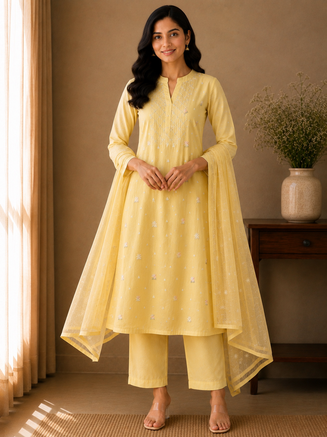 Kesar Mulchanderi Embroidered 3-Piece Suit Set