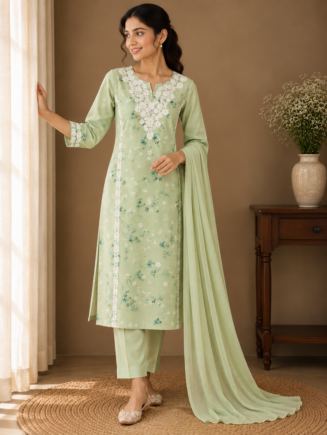 Meher Green Cotton Suit Set