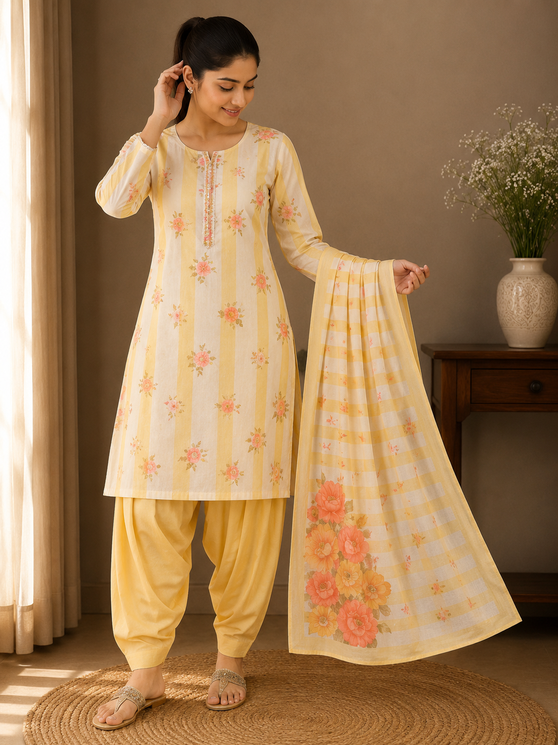 Sunehri Cotton Printed 3-Piece Suit Set