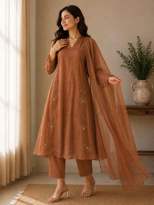 Aabha Mulchanderi Embroidered 3-Piece Suit Set