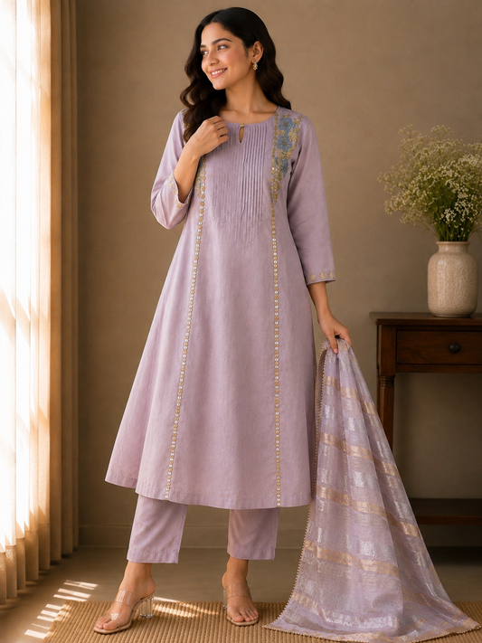 Gulzar Mulchanderi Embroidered 3-Piece Suit Set