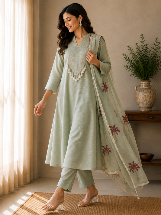 Nooré Mulchanderi Embroidered 3-Piece Suit Set