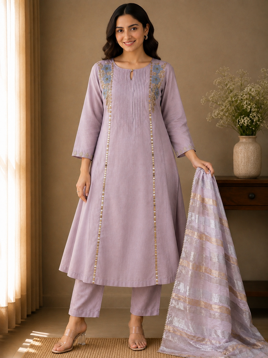 Gulzar Mulchanderi Embroidered 3-Piece Suit Set