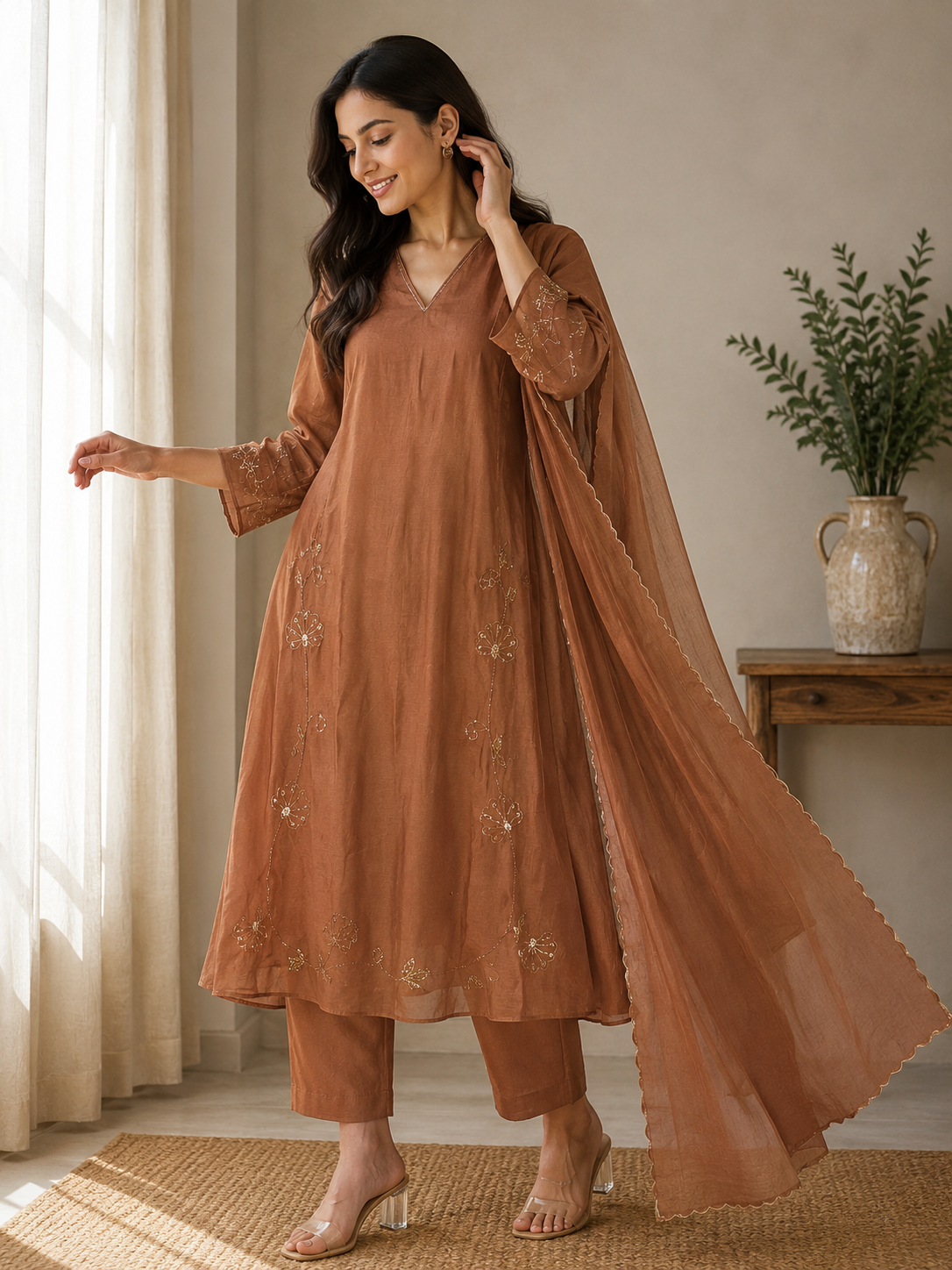 Aabha Mulchanderi Embroidered 3-Piece Suit Set