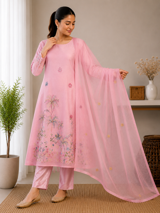 Gulabi Aabhaar – Pink Embroidered Suit Set
