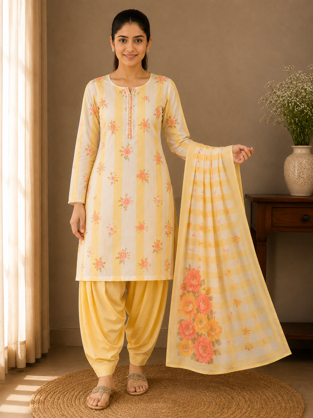 Sunehri Cotton Printed 3-Piece Suit Set