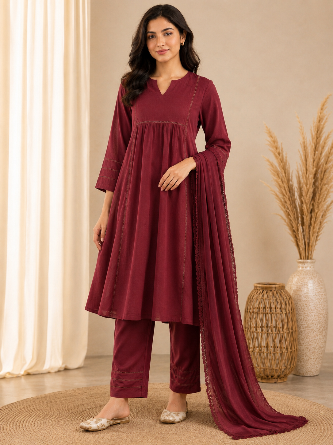 Ruhani Mahroon Kota Doria Suit Set