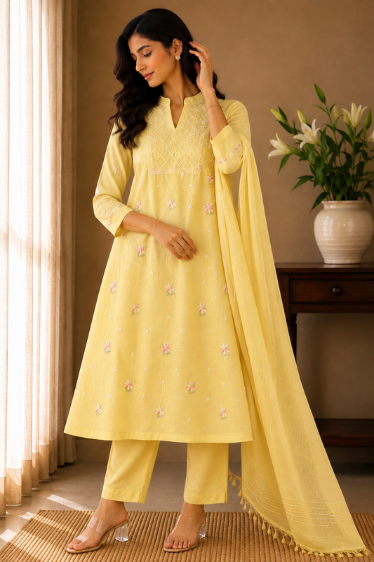 Kesar Mulchanderi Embroidered 3-Piece Suit Set