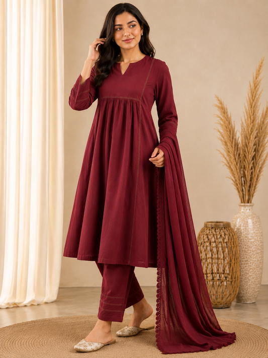 Ruhani Mahroon Kota Doria Suit Set