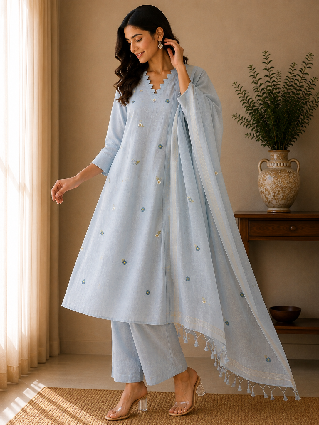Meher Mulchanderi Embroidered 3-Piece Suit Set