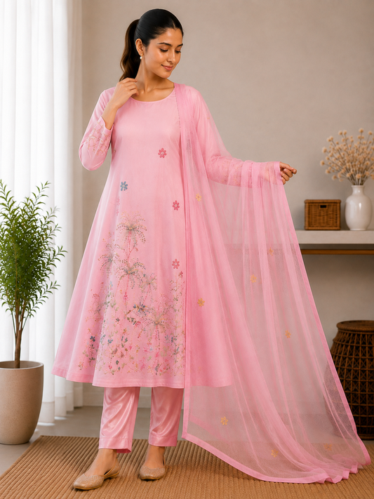 Gulabi Aabhaar – Pink Embroidered Suit Set