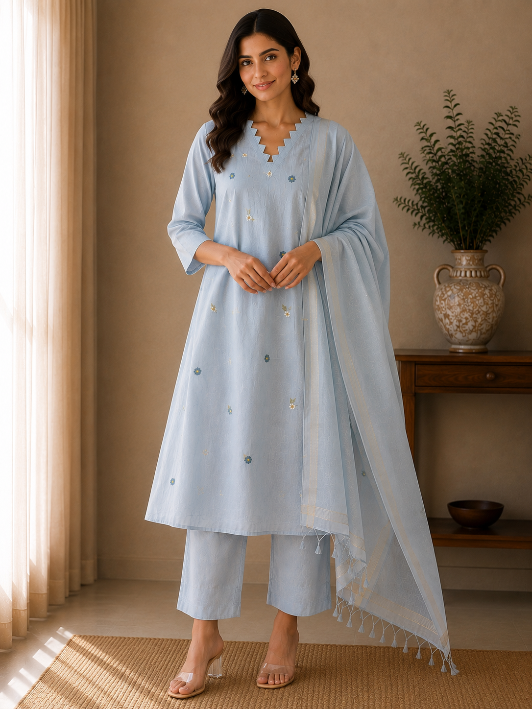 Meher Mulchanderi Embroidered 3-Piece Suit Set