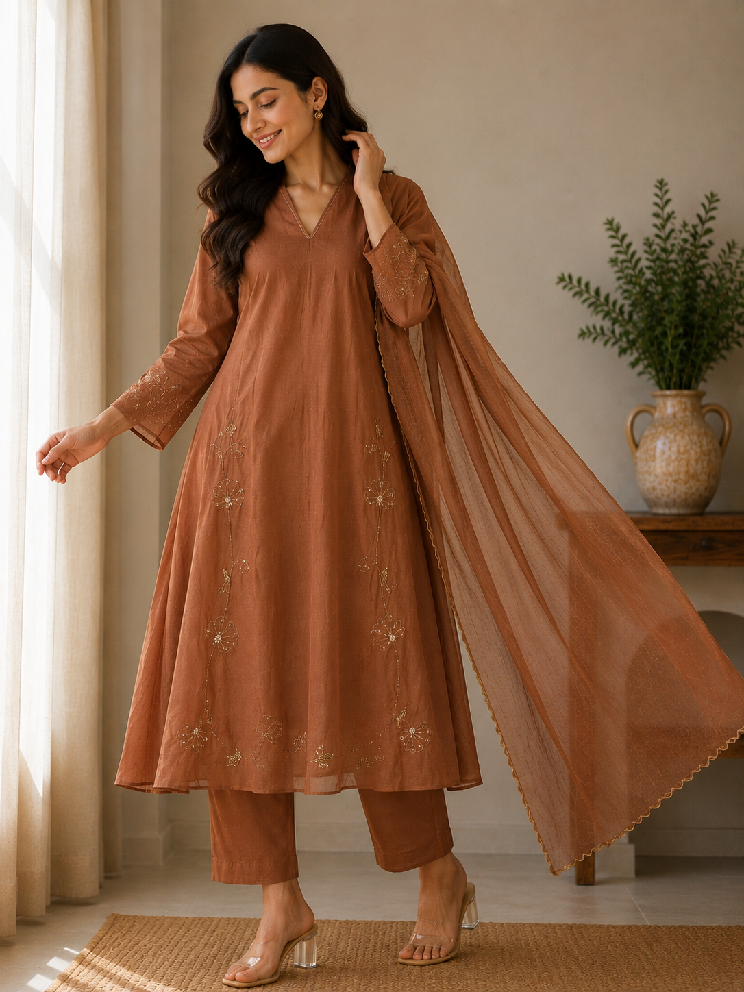 Aabha Mulchanderi Embroidered 3-Piece Suit Set