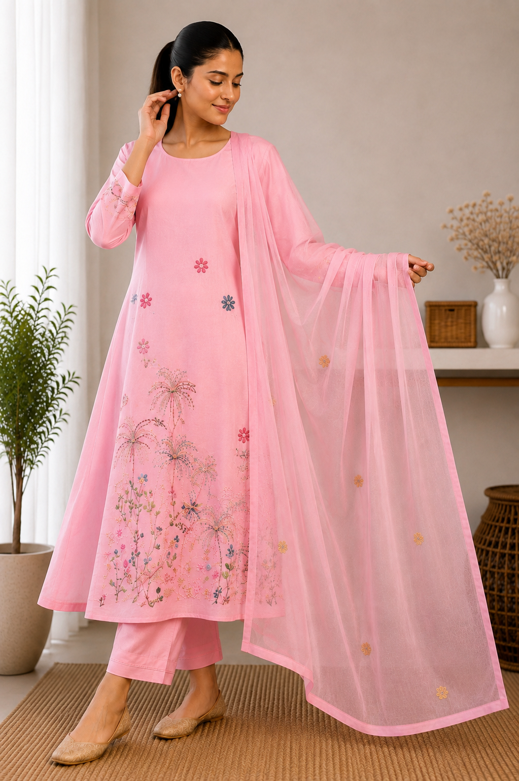 Gulabi Aabhaar – Pink Embroidered Suit Set