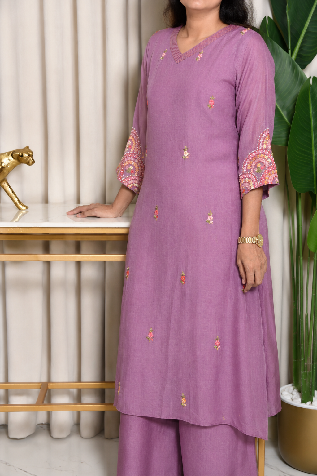 Amethyst Bloom Embroidered 3-Piece Suit Set