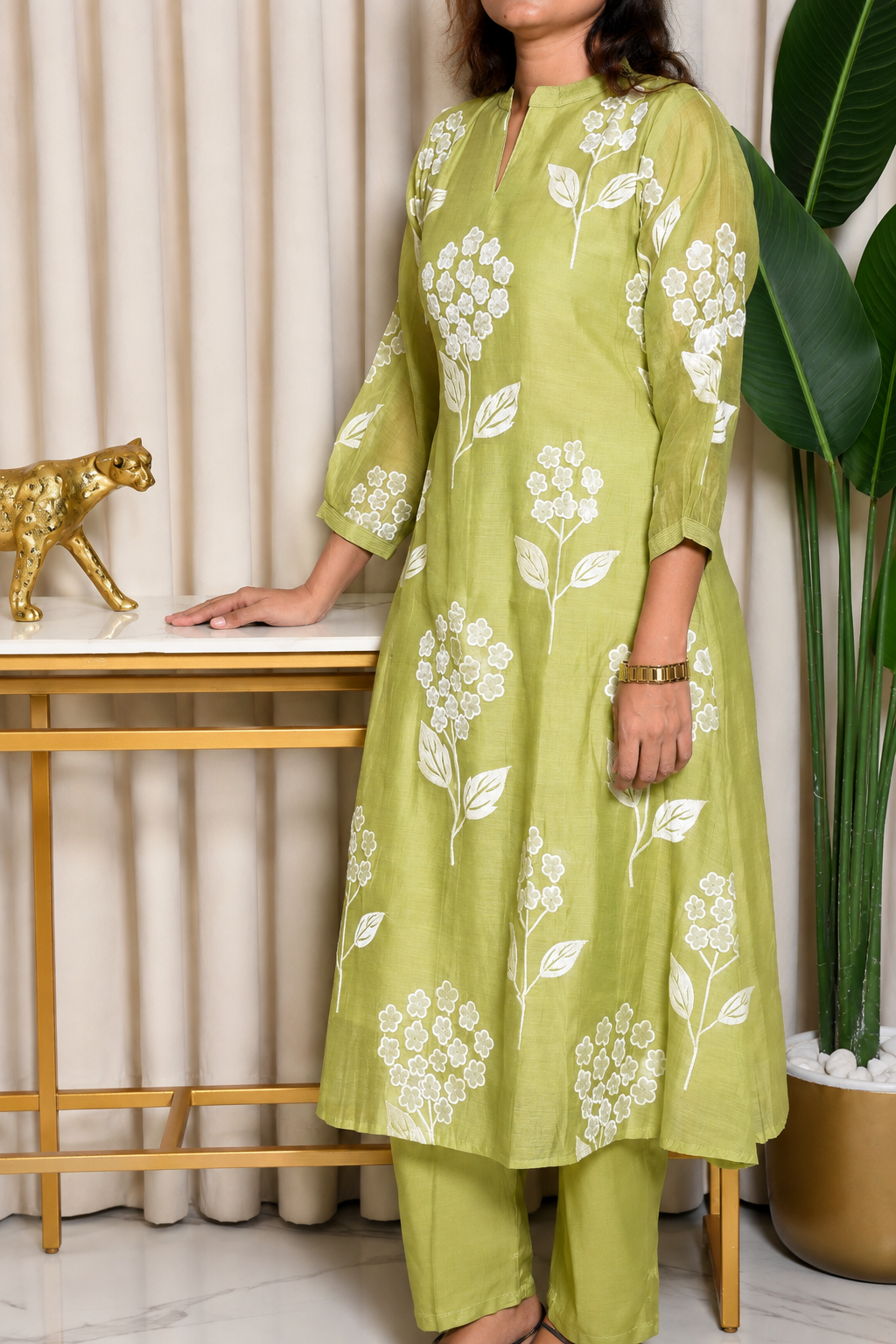 Green Mulchanderi Printed 3-Piece Suit Set