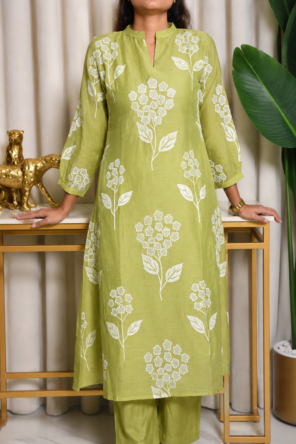 Green Mulchanderi Printed 3-Piece Suit Set