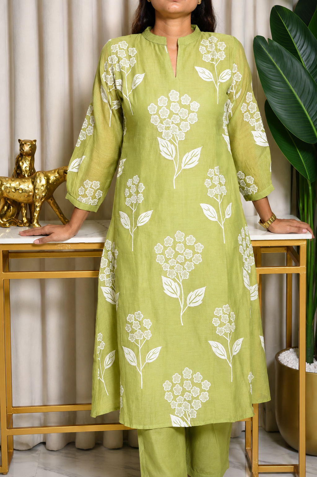 Green Mulchanderi Printed 3-Piece Suit Set