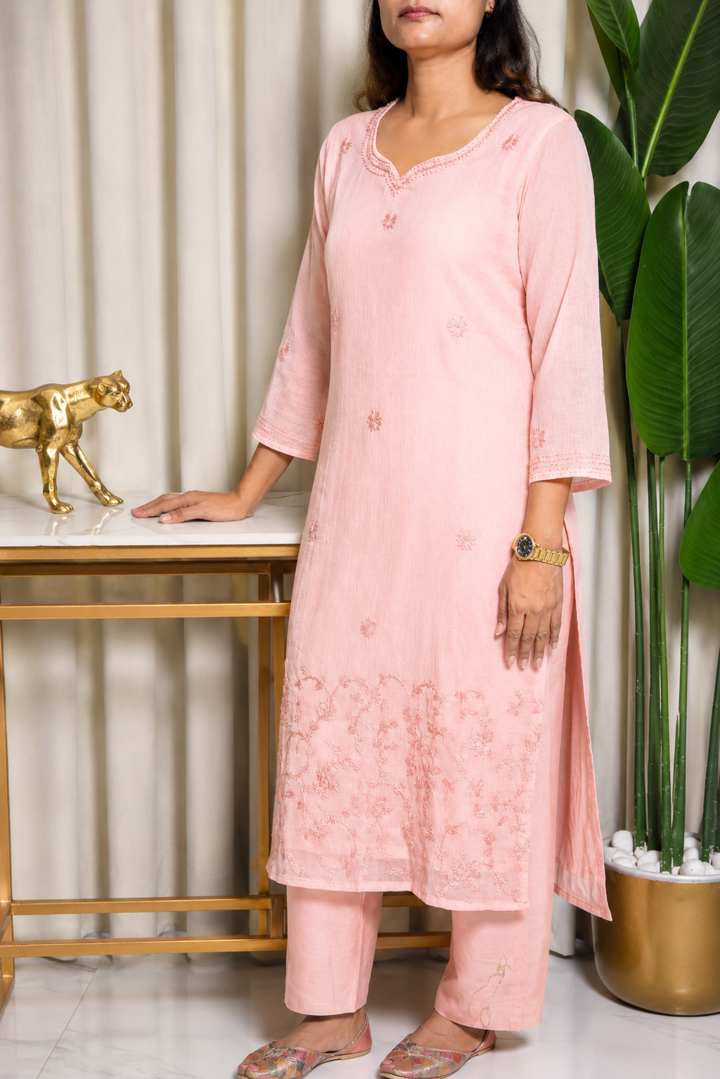 Peach Blossom Cotton Chanderi 3-Piece Suit Set