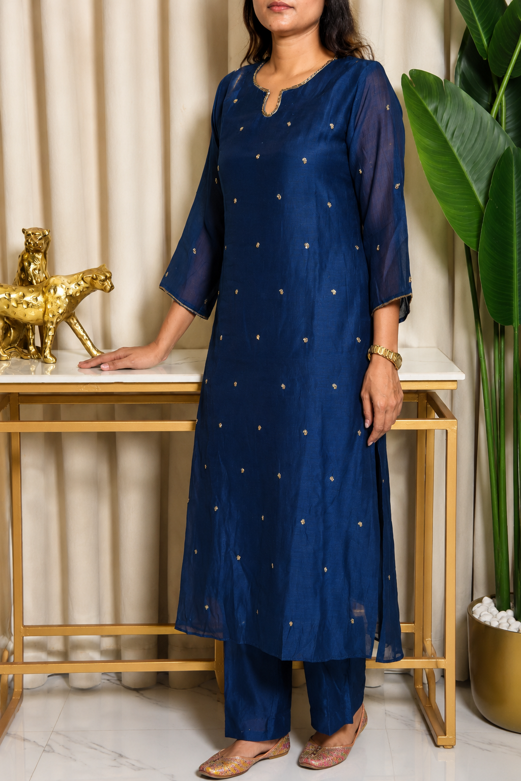 Neel Noor – Midnight Blue Embroidered Suit Set