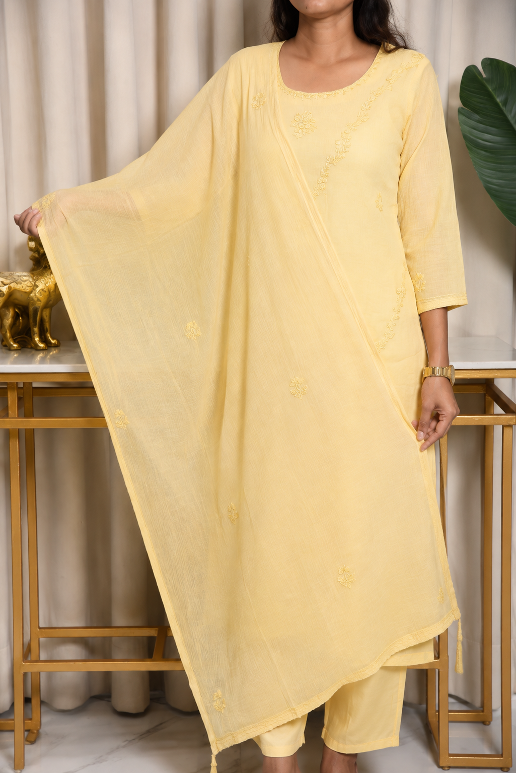 Sunehri Gulab Cotton Chanderi 3-Piece Suit Set