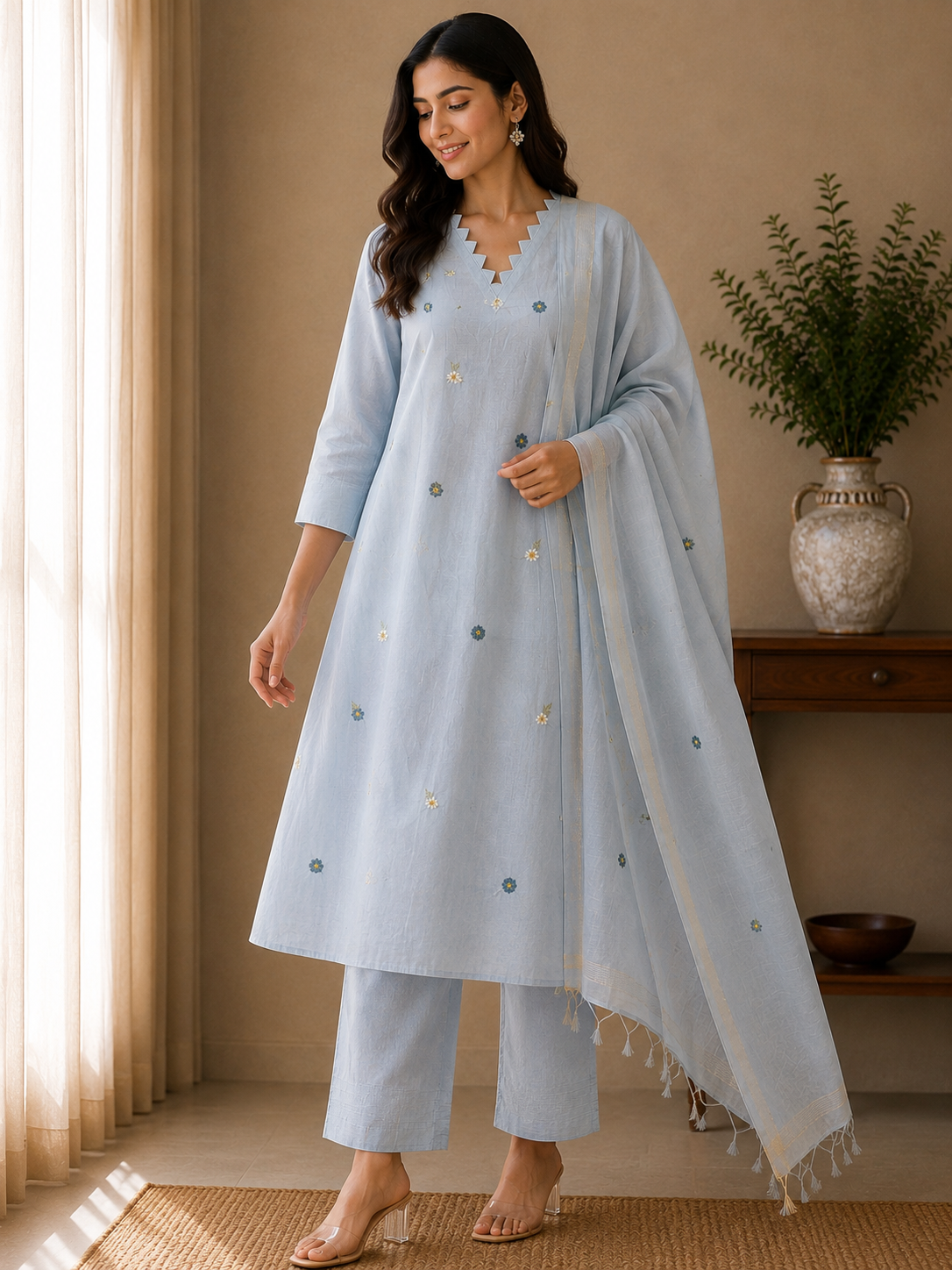 Meher Mulchanderi Embroidered 3-Piece Suit Set