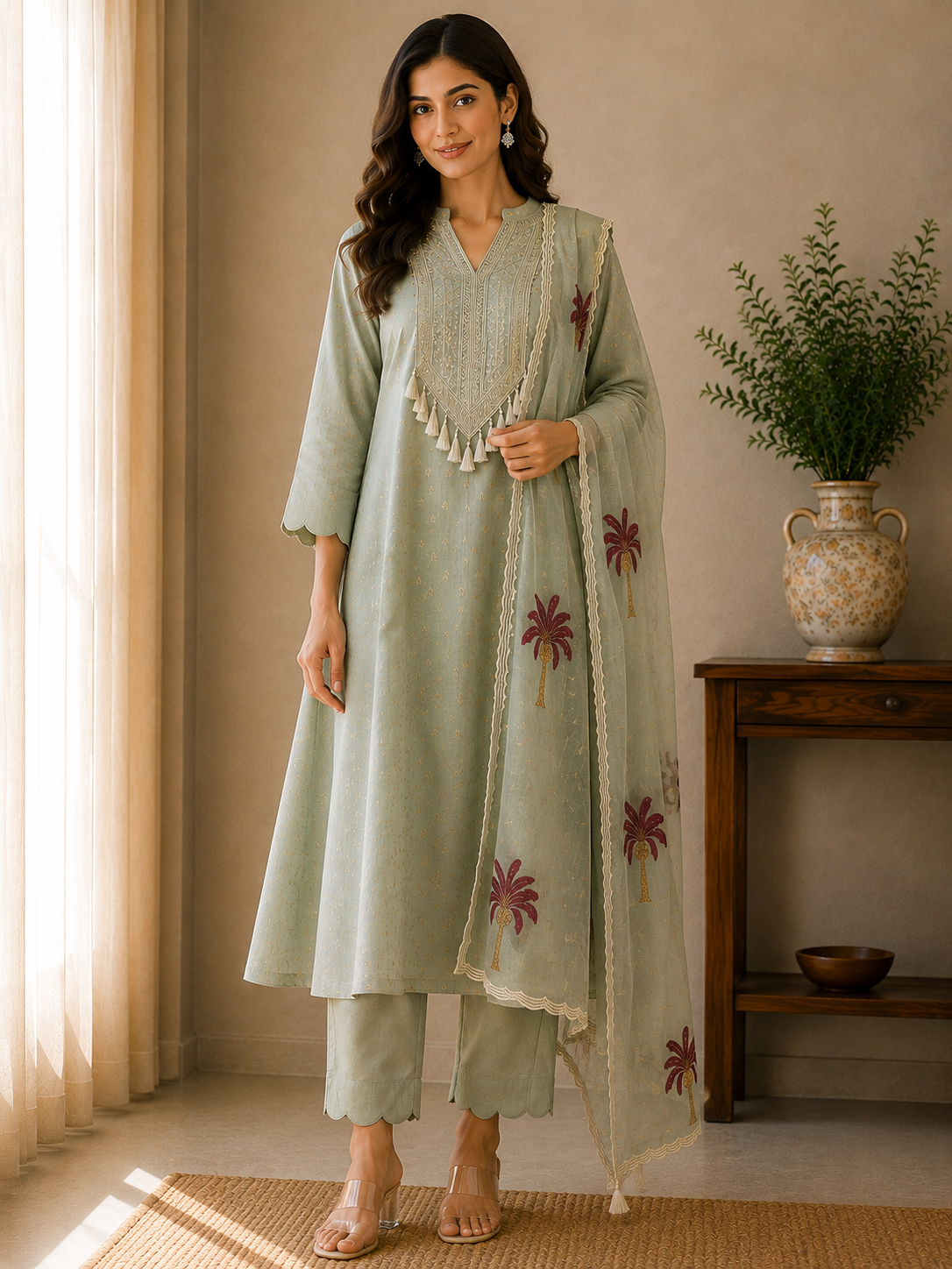 Nooré Mulchanderi Embroidered 3-Piece Suit Set