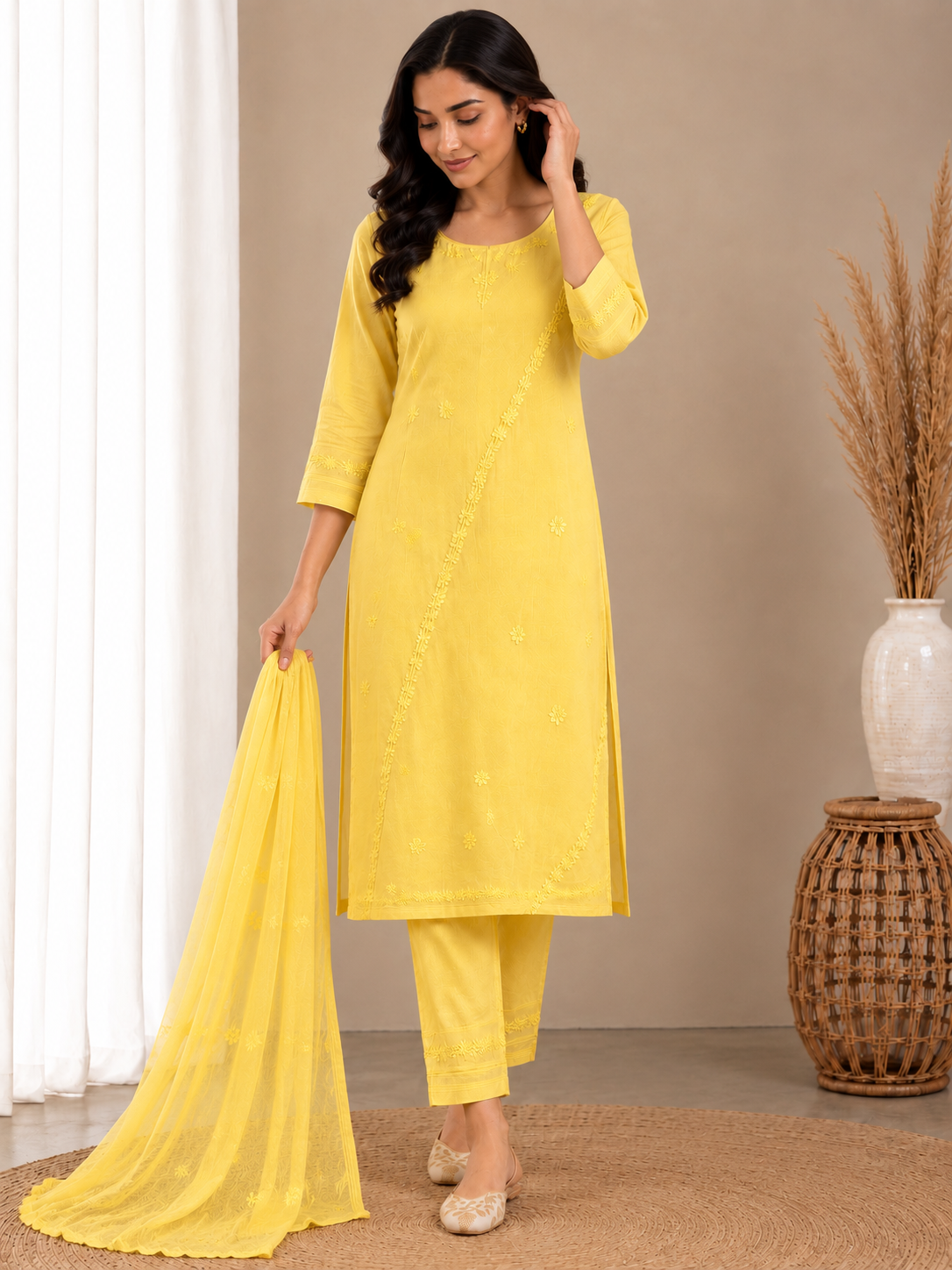 Sunehri Gulab Cotton Chanderi 3-Piece Suit Set