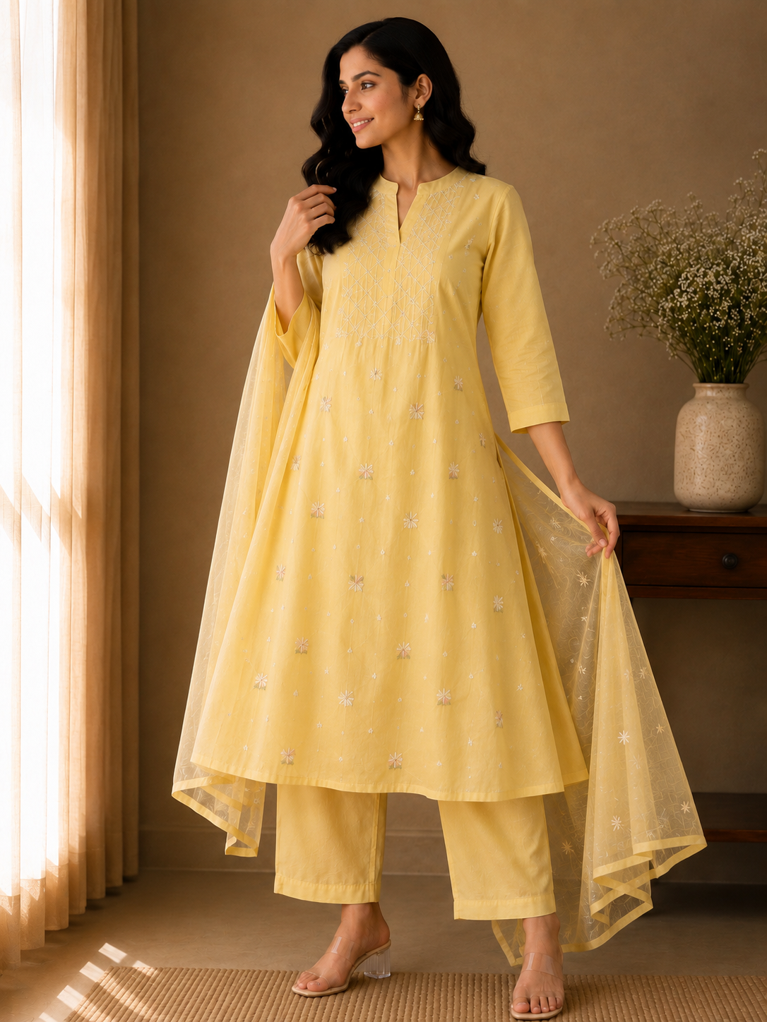 Kesar Mulchanderi Embroidered 3-Piece Suit Set