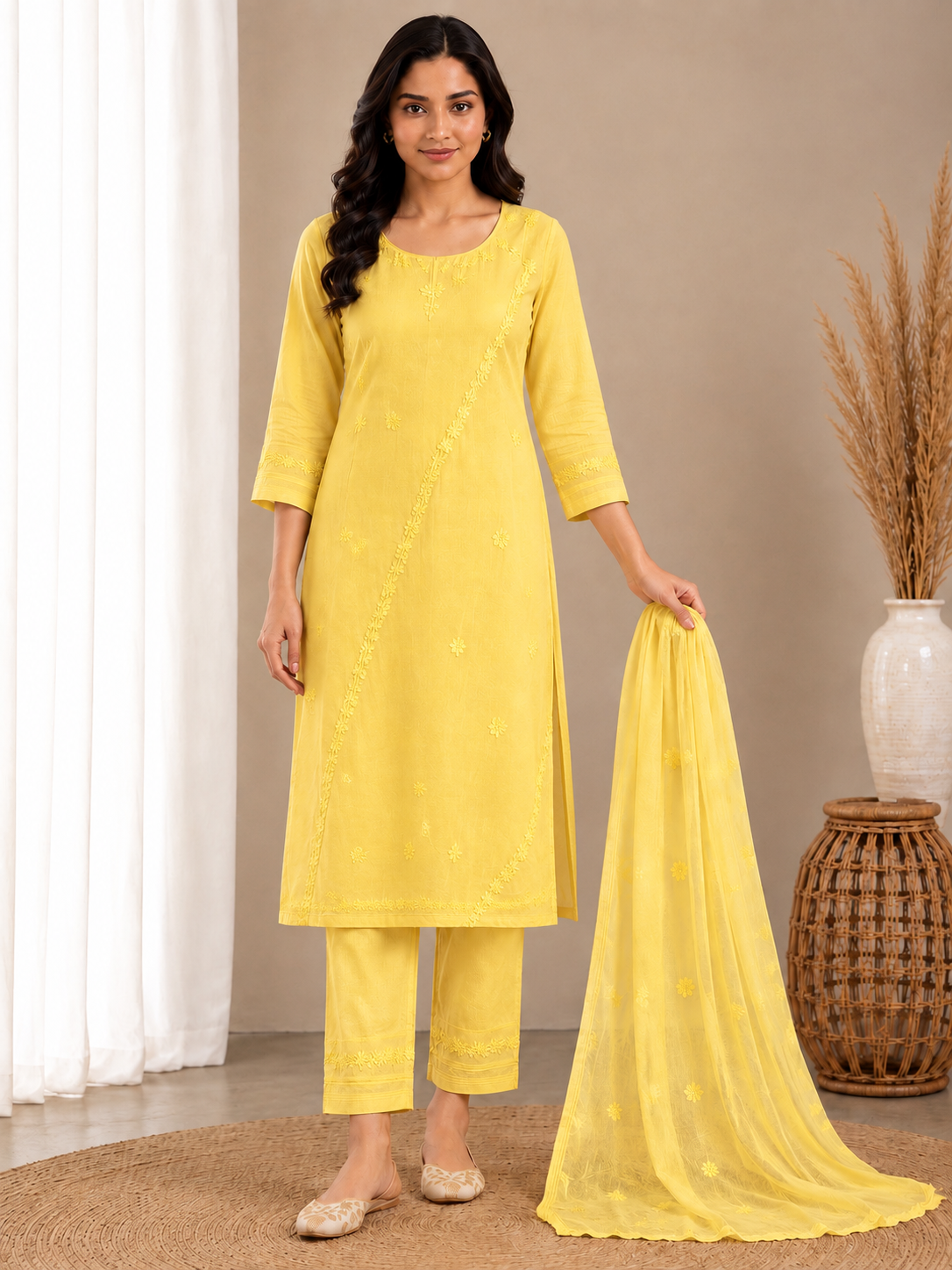 Sunehri Gulab Cotton Chanderi 3-Piece Suit Set